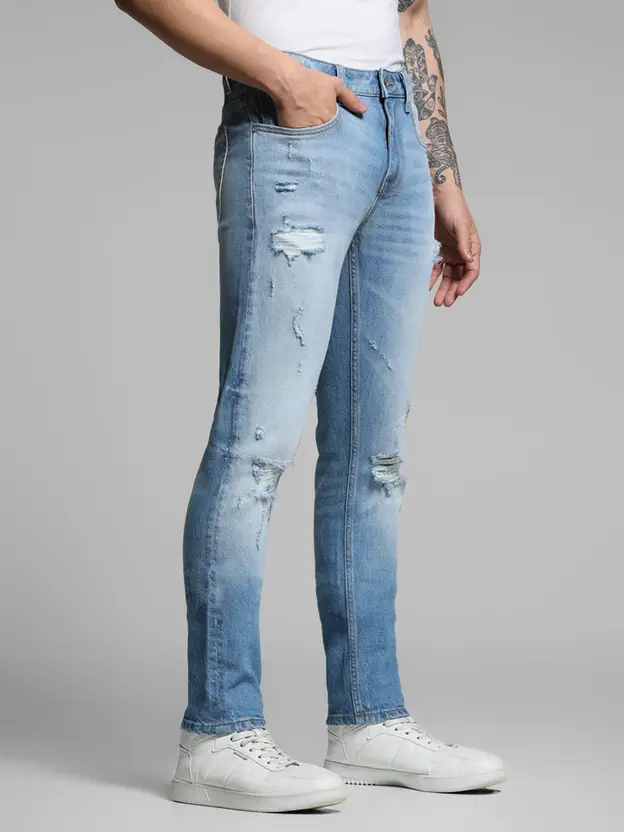 Men Slim Low Rise Light Blue Jeans
