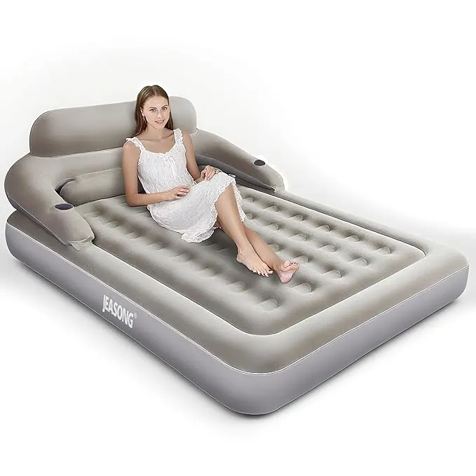 Air Mattress with Headboard , Fast Inflation/Deflation Inflatable Airbed , 9 Inches High Blow Up Bed with Comfortable Flocked Top for Home Guest Travel Camping