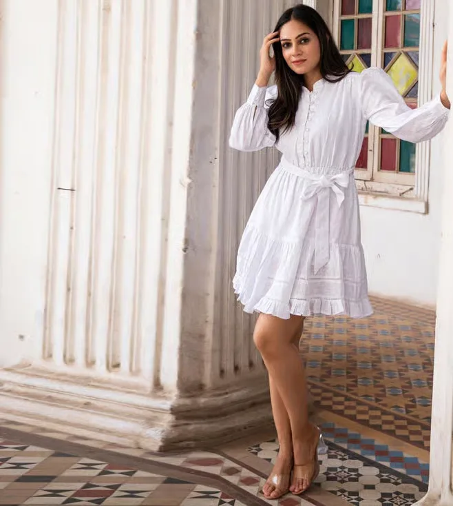 White Rangaa Re Sania Pure Linen Dress