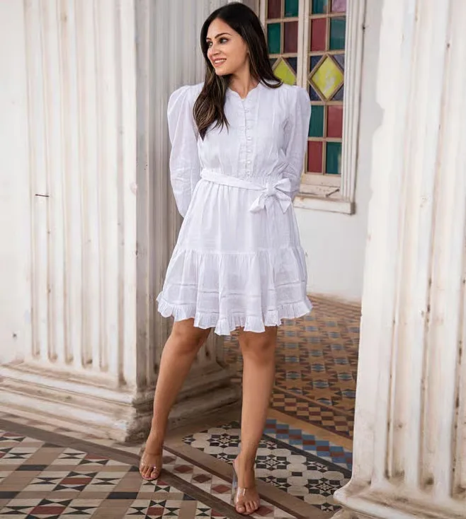 White Rangaa Re Sania Pure Linen Dress