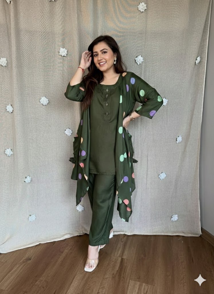 The Olive Polka-Dot Shrug Set