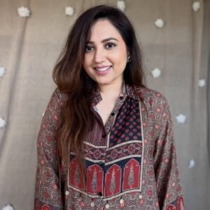 Print Button-Down Tunic with Ornate Panel Detailing and Tassel