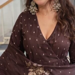 Elegant Chocolate Brown Anarkali Gown with Dupatta
