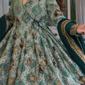 Sea Green Designer Anarkali Gown with Dupatta