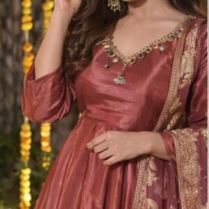 Maroon Silk Anarkali Gown with Designer Dupatta