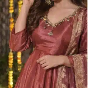 Maroon Silk Anarkali Gown with Designer Dupatta