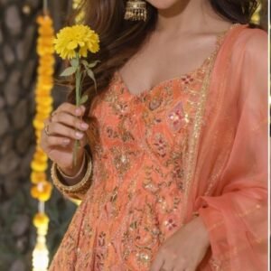 Peach Embroidered Anarkali Gown with Dupatta