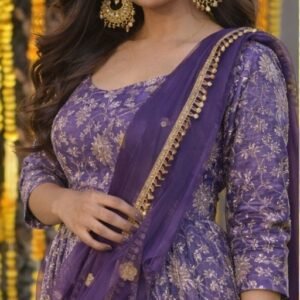 Royal Purple Embroidered Anarkali Gown with Dupatta