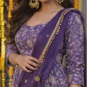 Royal Purple Embroidered Anarkali Gown with Dupatta