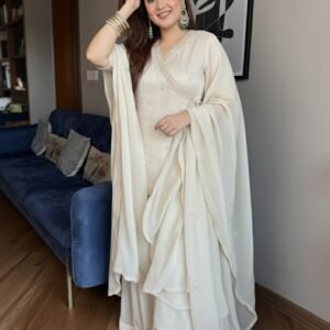 Chanderi Silk Angrakha Sharara Set with Scalloped Dupatta