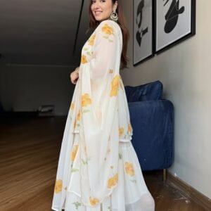 Kissed Floral Chiffon Sharara Set with Scalloped