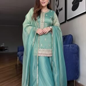 Floral Tiered Sharara Set with Scalloped Organza Dupatta