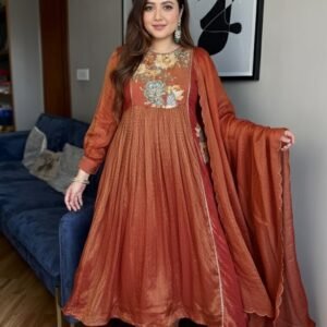 Orange Anarkali Kurta Set with Intricate