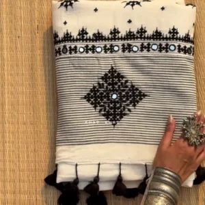 Premium Cotton Saree with Hand Embroidery 🖤