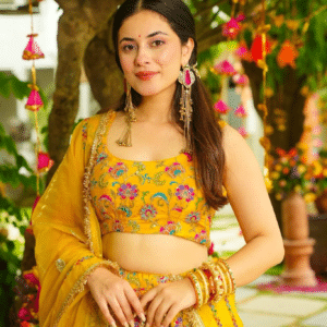 Yellow Printed Lehenga Choli Set with Embroidered Dupatta