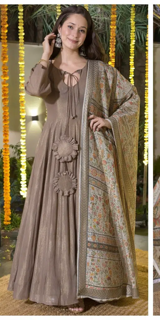 Designer Anarkali Suit Set with Printed Dupatta