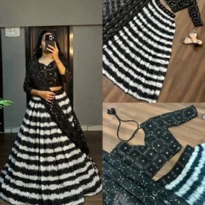 Exclusive Black & white Georgette Lehenga Set with Sequin Embellishments