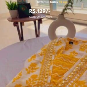 Yellow Color Marble Print Organza Suit