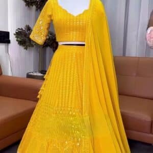 Yellow Color Designer Embroidery & Mirror Work Lehenga Choli For Haldi Function
