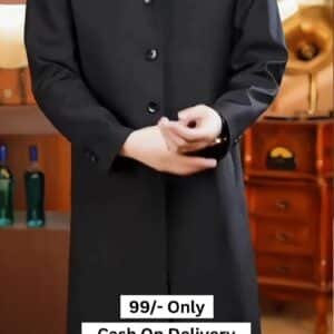 Men’s Casual Trench Coat Slim Fit Notched Collar Long Jacket Overcoat Single Breasted Pea Coat wih Pockets