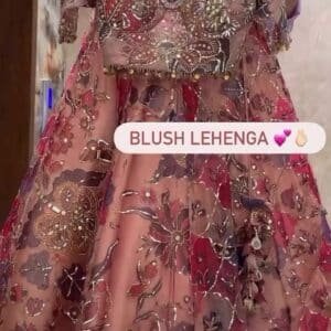 Rose Gold Net Sequins Embroidery Engagement Lehenga Choli – A Dreamy Celebration of Love & Luxury