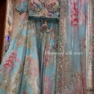 Aqua Blue Floral Printed Organza Lehenga with Dupatta – Light, Elegant & Dreamy Festive Wear