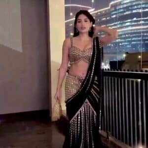 Black Georgette Mirror & Sequins Meteor Embroidered Saree With Blouse