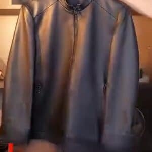 Men Solid Leather Jacket