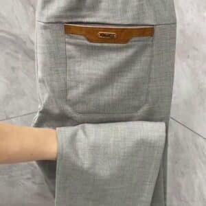 Men’s Grey Formal Stretch Trousers with Leather Accent Pockets