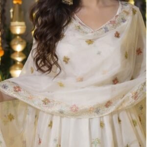 White Floral Embroidered Anarkali Suit with Dupatta | Festive & Wedding Wear for Women